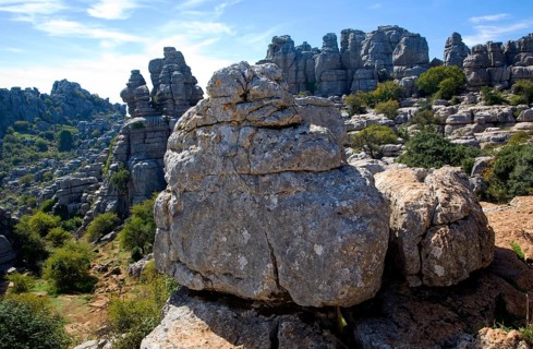 Dramatic limestone scenery of rocks shaped by erosion and weathering at El Torcal de Antequera