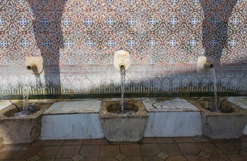 Moorish water fountain in the Andalucian village of Alcaucin, Malaga province, Spain, Europe
