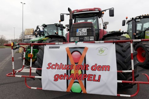 Tractor with a sign, Stop the banging, Farmers' protests, Demonstration against the policies of the