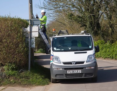 BT engineer working on phone lines