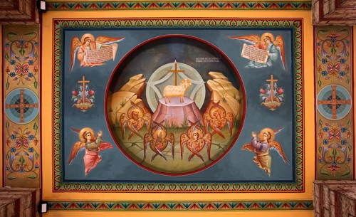 Close-up, ceiling painting, Katholikon, Monastery of St Theodora, Thessaloniki, Macedonia, Greece,