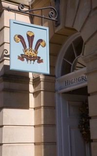 Highgrove shop sign, Milsom Street, Bath, Somerset, England the brand of products endorsed by The