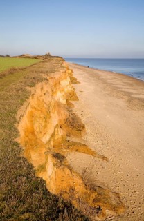 Rapid coastal erosion of soft cliffs between Benacre and Kessingland on the Suffolk coast England.
