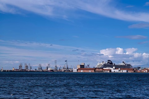 Harbour, Old or Historic Harbour, cruise ship of the Celebrity Cruises X shipping line at anchor,
