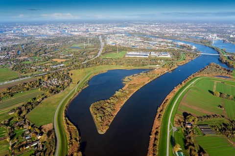Aerial photo, dike relocation in the Kreetsand lowland Elbe, tidal Elbe concept, aerial photo,