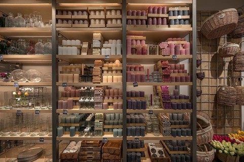 Shelves with scented candles, Bavaria, Germany, Europe