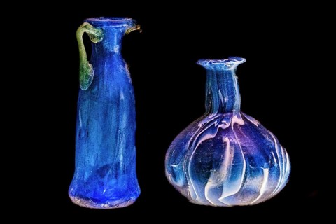 Blue toilet glass jars, 1st-3rd century, National Archaeological Museum, Villa Cassis Faraone,