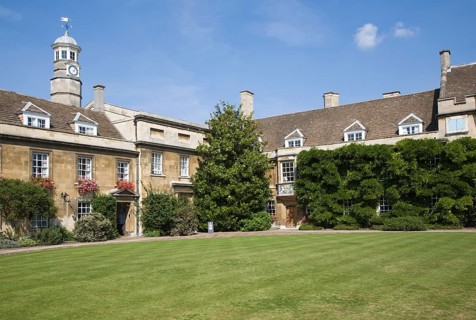 Historic First Court building and lawn, Christ's College, University of Cambridge, England, United