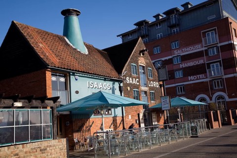 Isaac Lord pub and Salthouse Harbour Hotel, Ipswich waterfront, England, United Kingdom, Europe