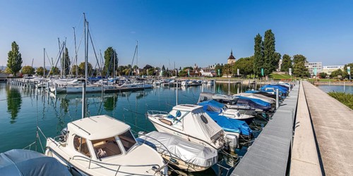 Pleasure boats in the harbour of Arbon, Lake Constance, Canton Thurgau, Switzerland, Europe