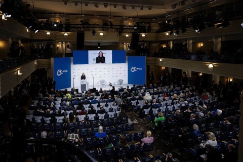 Kamala Harris, US Vice President, recorded during a speech at the Munich Security Conference (MSC)