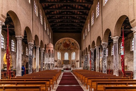 Basilica di Santa Eufemia, single-nave hall church, Citta vecchia, island of Grado, north coast of