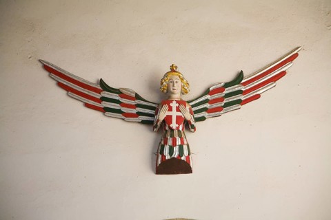 Wall mounted angel carving in Holy Trinity church, Blythburgh, Suffolk, England, United Kingdom,