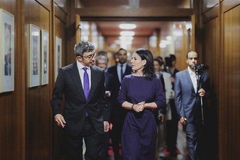 (R-L) Annalena Baerbock (Alliance 90/The Greens), Federal Foreign Minister, and Sheikh Abdullah bin