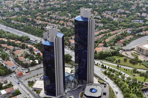 View from Istanbul Sapphire to towers of Sabanci Centre, Besiktas, European part of Istanbul,