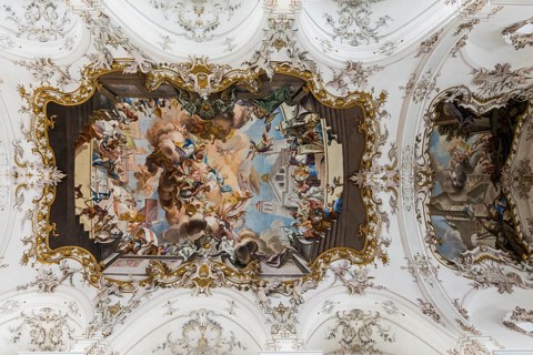 Baroque church, interior view, Marienmuenster, Diessen, Ammersee, Fuenfseenland, Pfaffenwinkel,