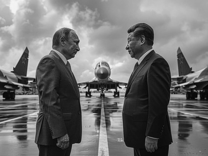 Russian President Vladimir Putin stands with General Secretary of China Xi Jinping, ai generated,