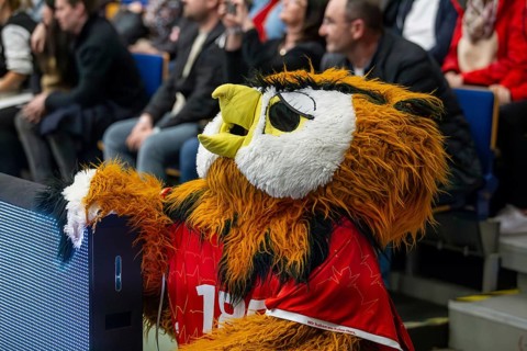 18.02.2024, Friedrich-Ebert-Halle Ludwigshafen: The owl, the mascot of the second-division handball