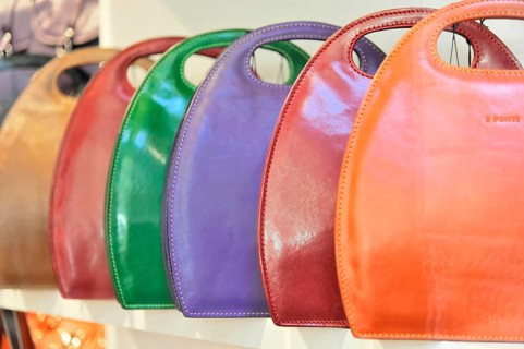 Colourful handbags, leather goods, Siena, Tuscany, Italy, Europe