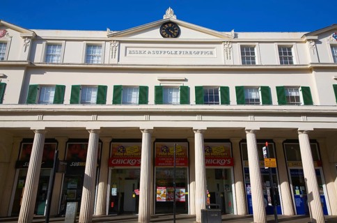Built as the Corn Exchange in 1820 then became the Essex and Suffolk Fire Office building,