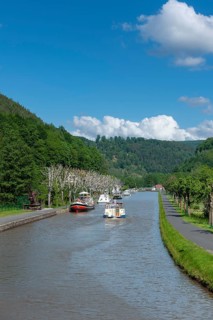 Houseboats on the Rhine-Marne Canal, Lutzelbourg, Lorraine, France, Alsace, Europe