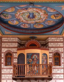 Ceiling painting and wall painting, balcony, Katholikon, Monastery of St Theodora, Thessaloniki,