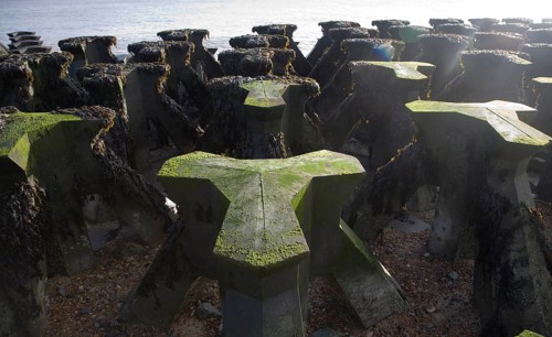 Coastal defences on the North Sea coast in East Anglia at Cobbold's Point, Felixstowe, Suffolk,
