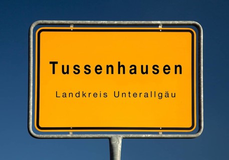 Town sign Tussenhausen, market in the district of Unterallgaeu, Bavaria, Germany, Europe