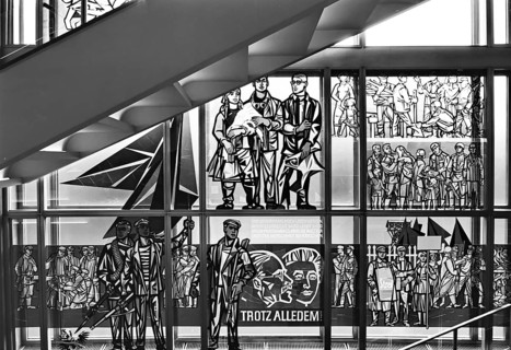 Staircase with glass painting by Walter Womacka in the former State Council building during its use