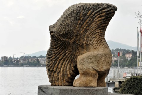 Homme Poisson Volant, sculpture by Gaspard Delachaux, 1985, Montreux, Lake Geneva, Canton of Vaud,