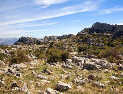 Dramatic limestone scenery of rocks shaped by erosion and weathering at El Torcal de Antequera