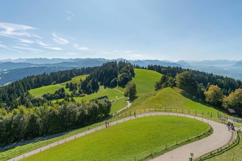 Alpine view from the Pfaender, 1064m, local mountain of Bregenz, Vorarlberg, Alps, Austria, Europe