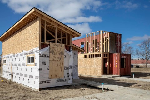 Detroit, Michigan, Homes are being built with used shipping containers in a low-income neighborhood