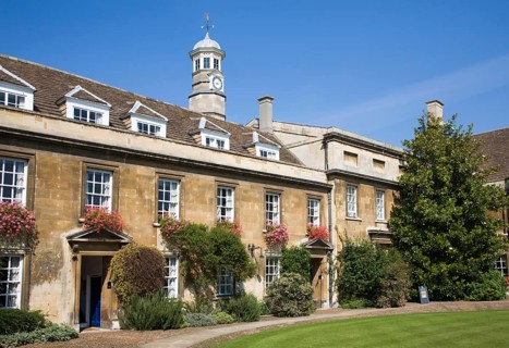 Historic First Court building and lawn, Christ's College, University of Cambridge, England, United