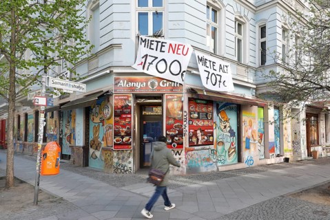 Tenant protest at a block of flats in Berlin's Friedrichshain district. The rent is to be increased