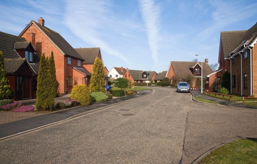 Detached houses in modern suburban housing estate, Martlesham, Suffolk, England, United Kingdom,
