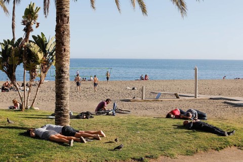 On the city beach of Malaga, Malagueta, Costa del Sol, 11/02/2019
