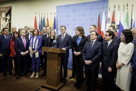 Dmytro Kuleba, Foreign Minister of Ukraine, during a press statement on the occasion of the