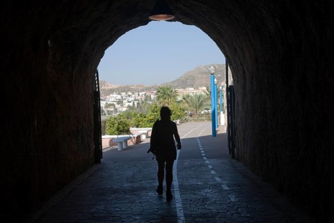 Walkway in former railway tunnels between La Cala del Moral and Rincon de la Victoria, Malaga