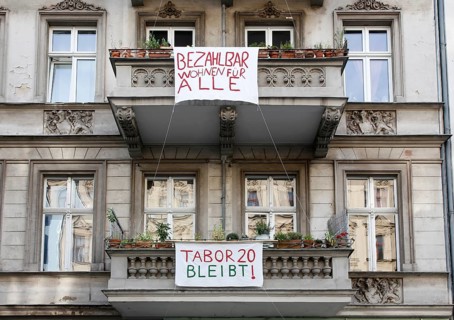 Protest by a tenants' initiative in Berlin's Kreuzberg neighbourhood. The building at Taborstrasse