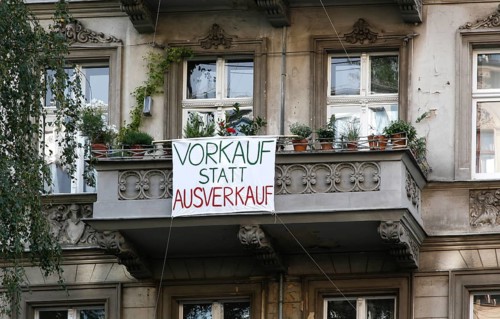 Protest by a tenants' initiative in Berlin's Kreuzberg neighbourhood. The building at Taborstrasse