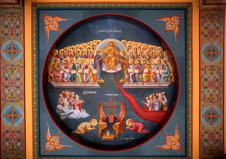 Close-up, ceiling painting, Katholikon, Monastery of St Theodora, Thessaloniki, Macedonia, Greece,