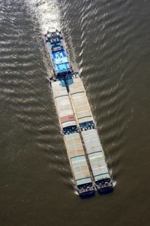 Aerial photo, pushed convoy, pushed barge. barge, lighter, Elbe, transport, ship, Elbe, Hamburg,