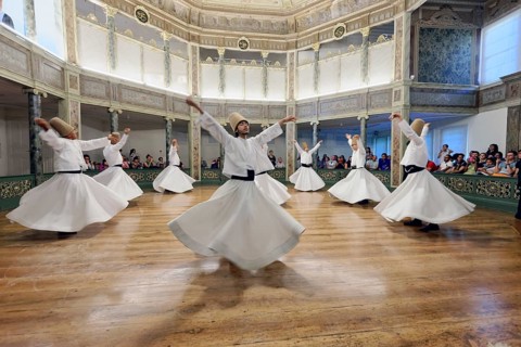 Dancing dervishes, dervish dance Sema, Mevlevihanesi Muezesi at Istiklal Caddesi, Istanbul,