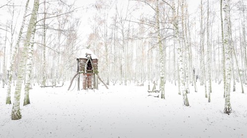 A small witch's house at the Suedpark playground in Berlin Schoenefeld