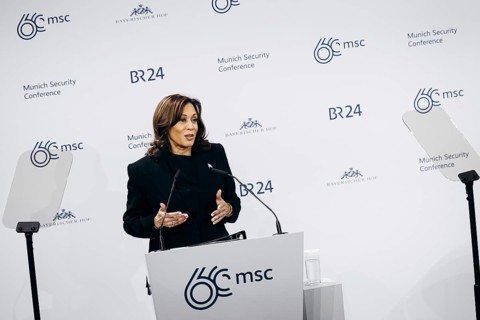 Kamala Harris, US Vice President, recorded during a speech at the Munich Security Conference (MSC)