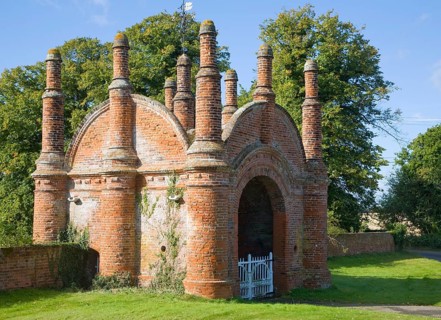 Tudor red brick gatehouse at Ewarton Hall, Suffolk, England, United Kingdom, Europe