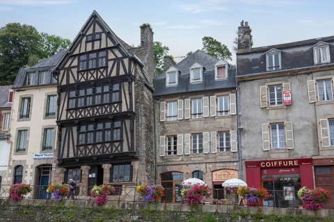 House facades in the old town centre, with the half-timbered house of Duchess Anne from the Middle
