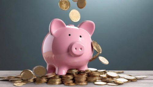 AI generated, A pink piggy bank full of coins