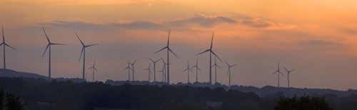 Wind turbines in the sunset, Schoenberg, Mecklenburg-Vorpommern, Germany, Europe